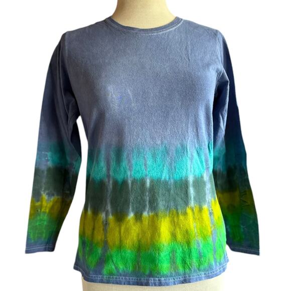 Crafty Cosmic Creation Tops - Womens Shirt Size Medium Blue Tie Dye Indie Bohemian Trippy Hippy Handcrafted